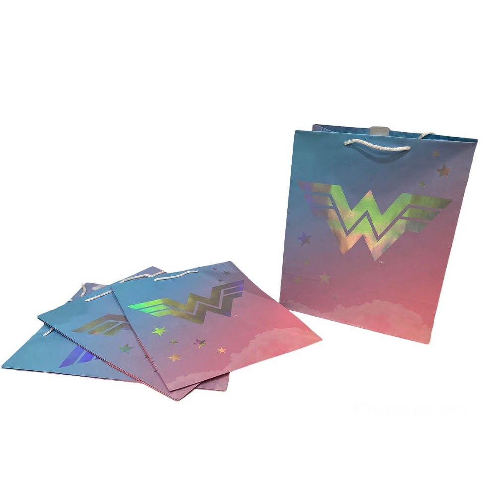 Lot of 4 Wonder Woman Gift Bag Medium DC Comics Pink Blue Superhero Girls
